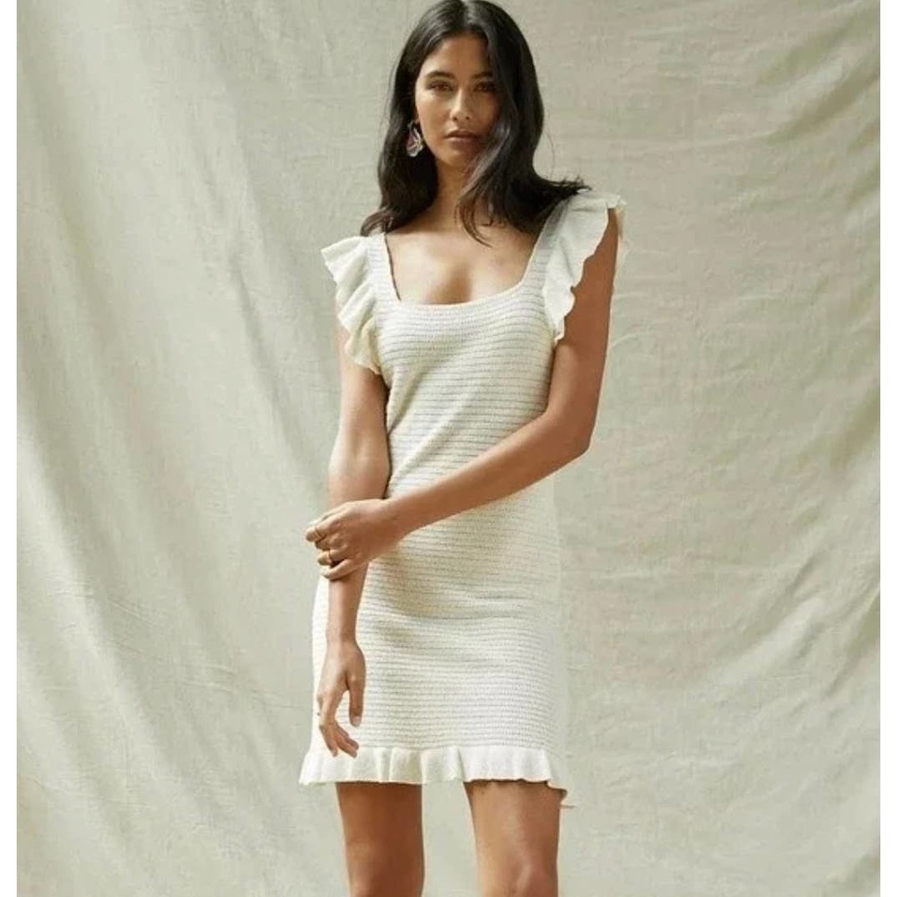 Anthropologie | Ruffled Pointelle Mini Dress in Cream | Sz XS